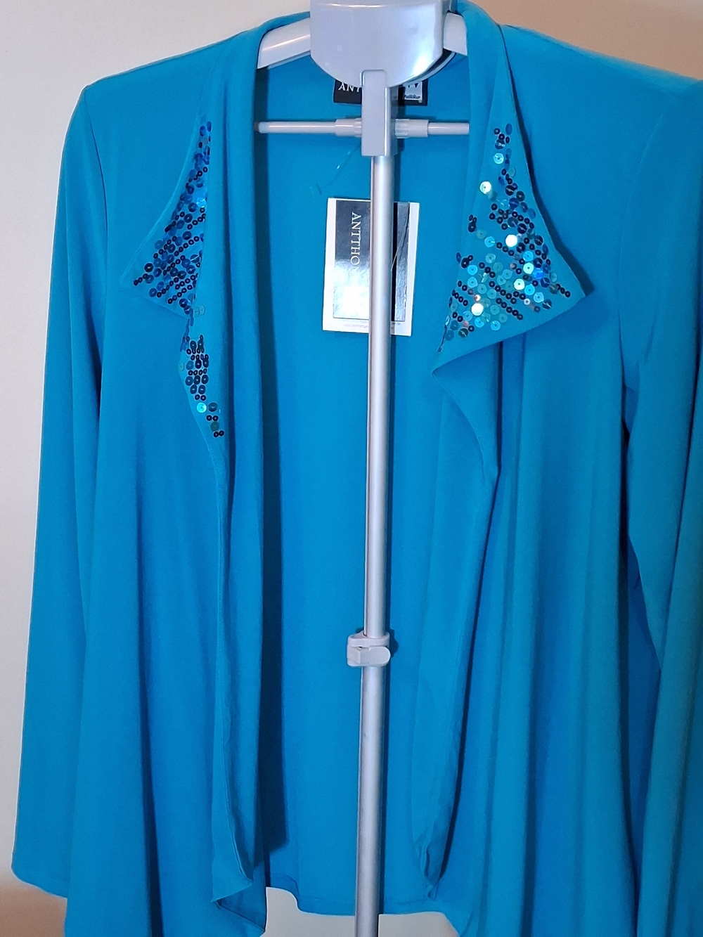 Antthony Turquoise Blue Cardigan Sequin Collar Trim